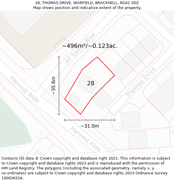 28, THOMAS DRIVE, WARFIELD, BRACKNELL, RG42 3DZ: Plot and title map