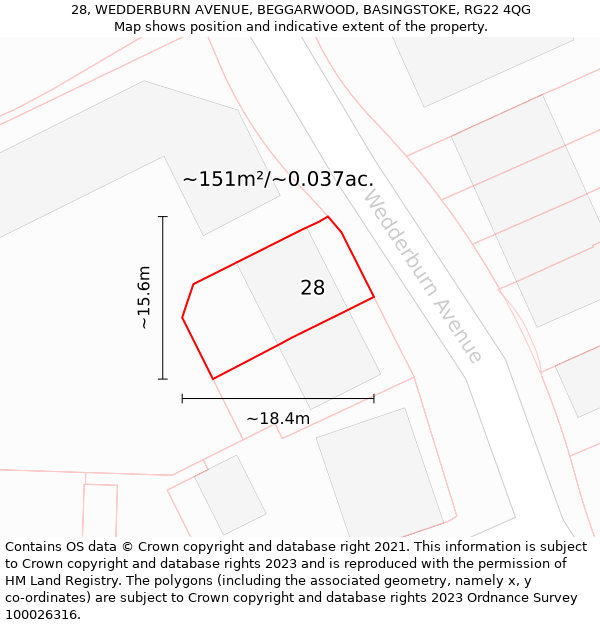 28, WEDDERBURN AVENUE, BEGGARWOOD, BASINGSTOKE, RG22 4QG: Plot and title map