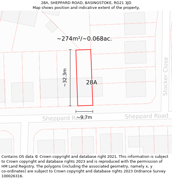 28A, SHEPPARD ROAD, BASINGSTOKE, RG21 3JD: Plot and title map