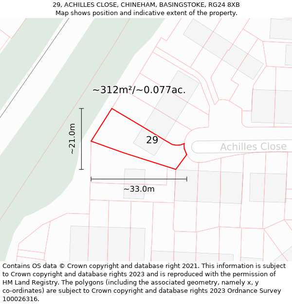 29, ACHILLES CLOSE, CHINEHAM, BASINGSTOKE, RG24 8XB: Plot and title map