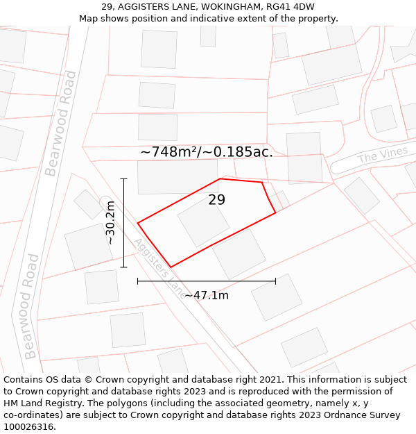 29, AGGISTERS LANE, WOKINGHAM, RG41 4DW: Plot and title map