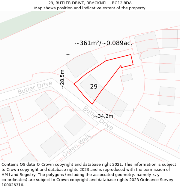 29, BUTLER DRIVE, BRACKNELL, RG12 8DA: Plot and title map