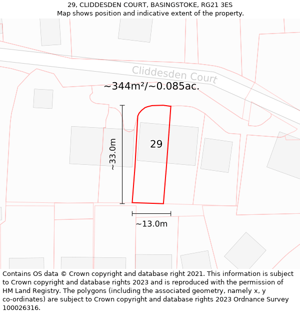 29, CLIDDESDEN COURT, BASINGSTOKE, RG21 3ES: Plot and title map