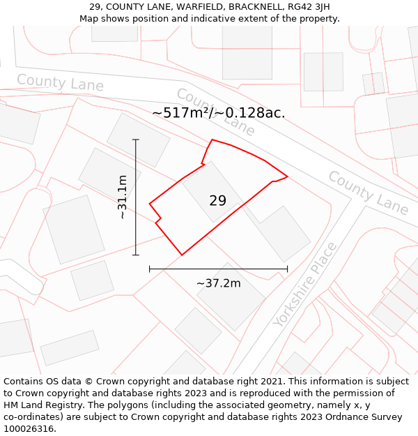 29, COUNTY LANE, WARFIELD, BRACKNELL, RG42 3JH: Plot and title map