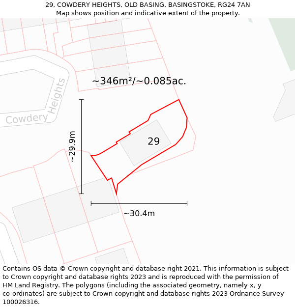 29, COWDERY HEIGHTS, OLD BASING, BASINGSTOKE, RG24 7AN: Plot and title map