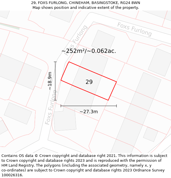 29, FOXS FURLONG, CHINEHAM, BASINGSTOKE, RG24 8WN: Plot and title map