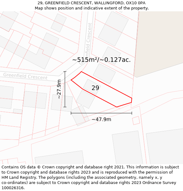 29, GREENFIELD CRESCENT, WALLINGFORD, OX10 0PA: Plot and title map