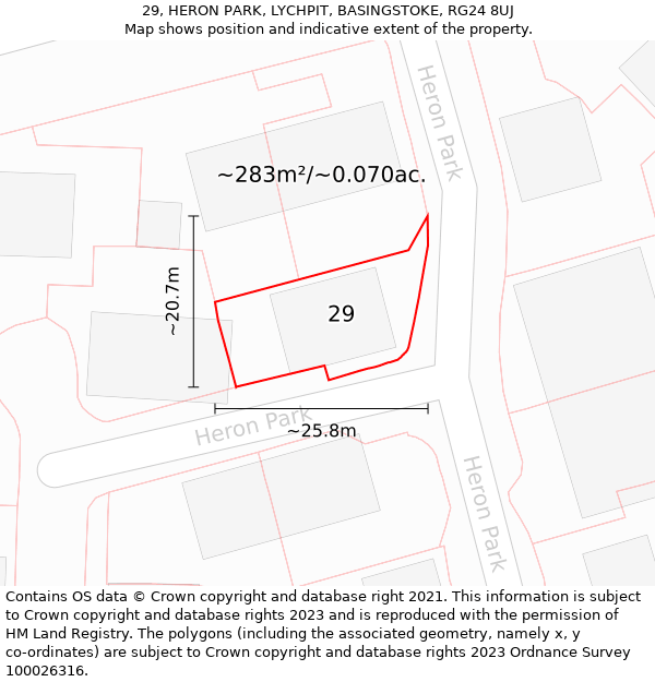 29, HERON PARK, LYCHPIT, BASINGSTOKE, RG24 8UJ: Plot and title map