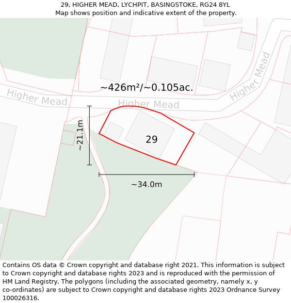 29, HIGHER MEAD, LYCHPIT, BASINGSTOKE, RG24 8YL: Plot and title map