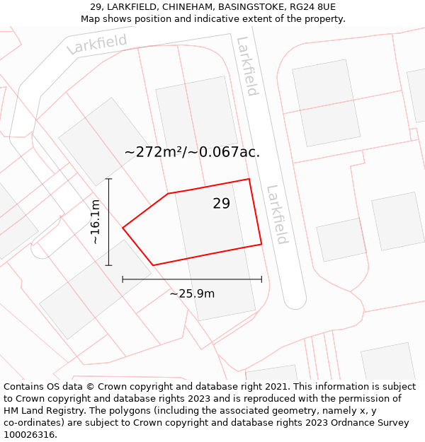 29, LARKFIELD, CHINEHAM, BASINGSTOKE, RG24 8UE: Plot and title map