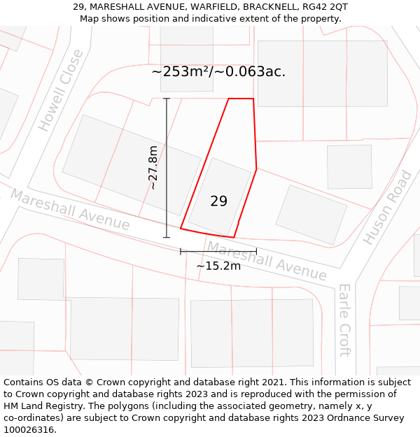 29, MARESHALL AVENUE, WARFIELD, BRACKNELL, RG42 2QT: Plot and title map