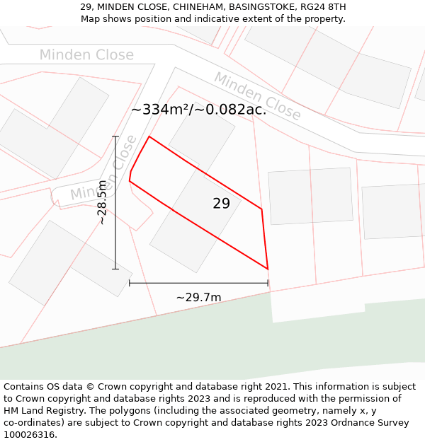 29, MINDEN CLOSE, CHINEHAM, BASINGSTOKE, RG24 8TH: Plot and title map