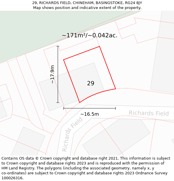 29, RICHARDS FIELD, CHINEHAM, BASINGSTOKE, RG24 8JY: Plot and title map