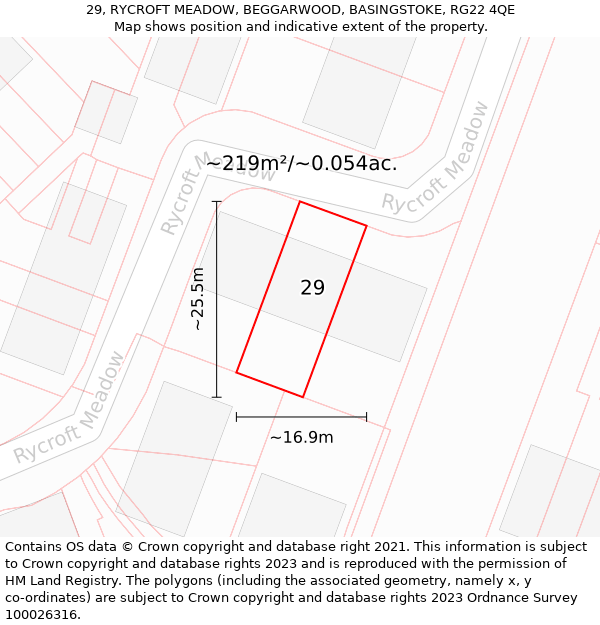 29, RYCROFT MEADOW, BEGGARWOOD, BASINGSTOKE, RG22 4QE: Plot and title map