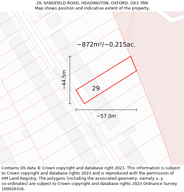 29, SANDFIELD ROAD, HEADINGTON, OXFORD, OX3 7RN: Plot and title map