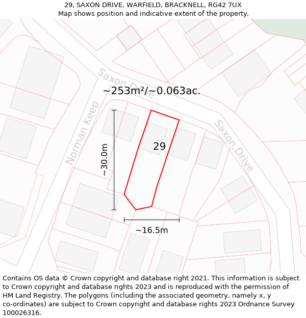 29, SAXON DRIVE, WARFIELD, BRACKNELL, RG42 7UX: Plot and title map