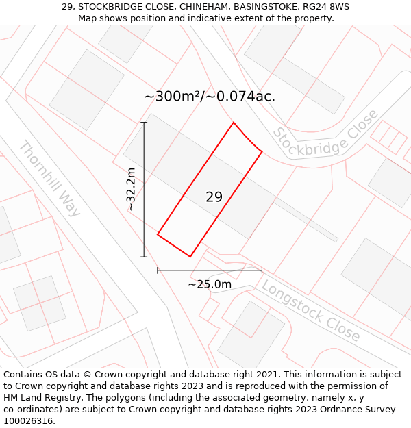 29, STOCKBRIDGE CLOSE, CHINEHAM, BASINGSTOKE, RG24 8WS: Plot and title map