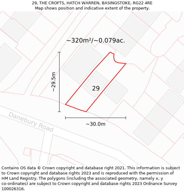 29, THE CROFTS, HATCH WARREN, BASINGSTOKE, RG22 4RE: Plot and title map