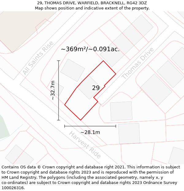 29, THOMAS DRIVE, WARFIELD, BRACKNELL, RG42 3DZ: Plot and title map