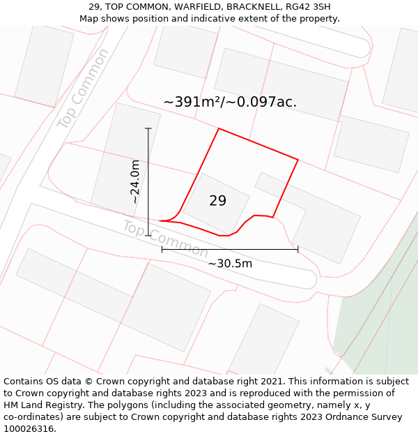 29, TOP COMMON, WARFIELD, BRACKNELL, RG42 3SH: Plot and title map