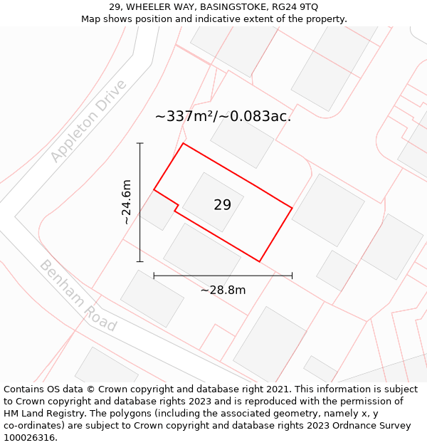 29, WHEELER WAY, BASINGSTOKE, RG24 9TQ: Plot and title map