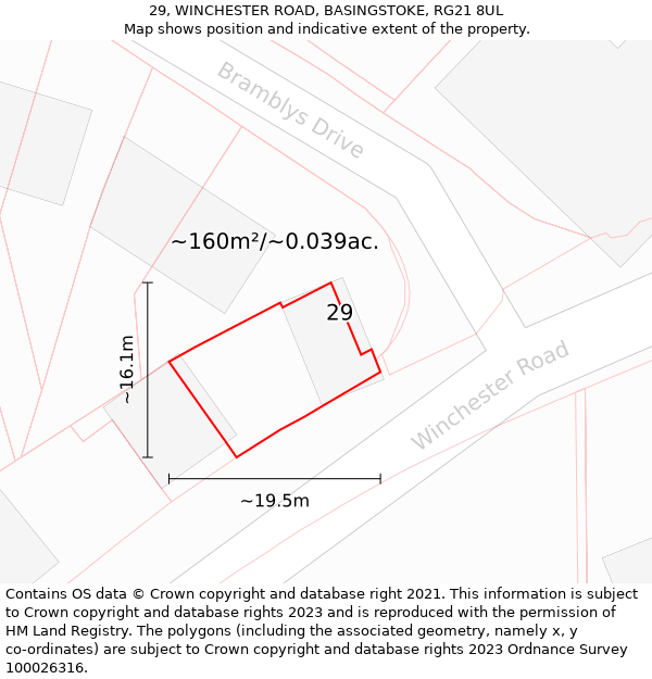 29, WINCHESTER ROAD, BASINGSTOKE, RG21 8UL: Plot and title map