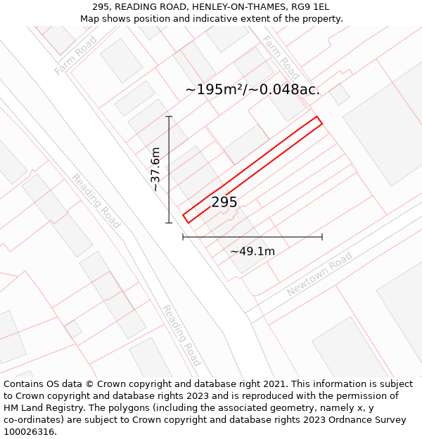 295, READING ROAD, HENLEY-ON-THAMES, RG9 1EL: Plot and title map