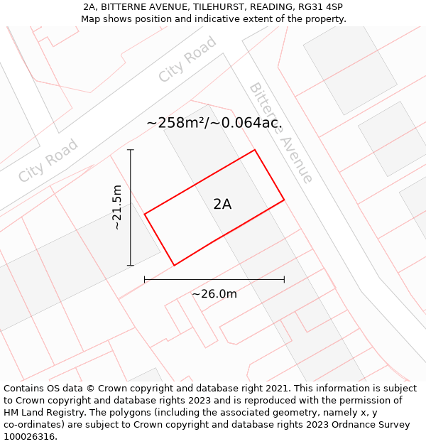 2A, BITTERNE AVENUE, TILEHURST, READING, RG31 4SP: Plot and title map