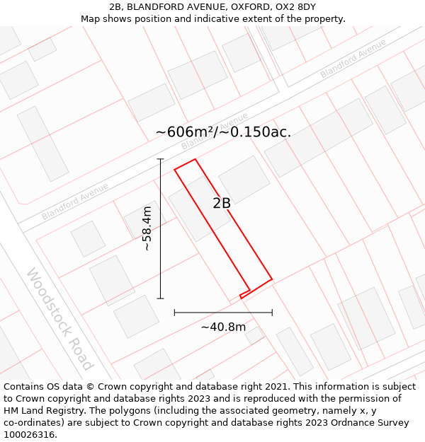 2B, BLANDFORD AVENUE, OXFORD, OX2 8DY: Plot and title map