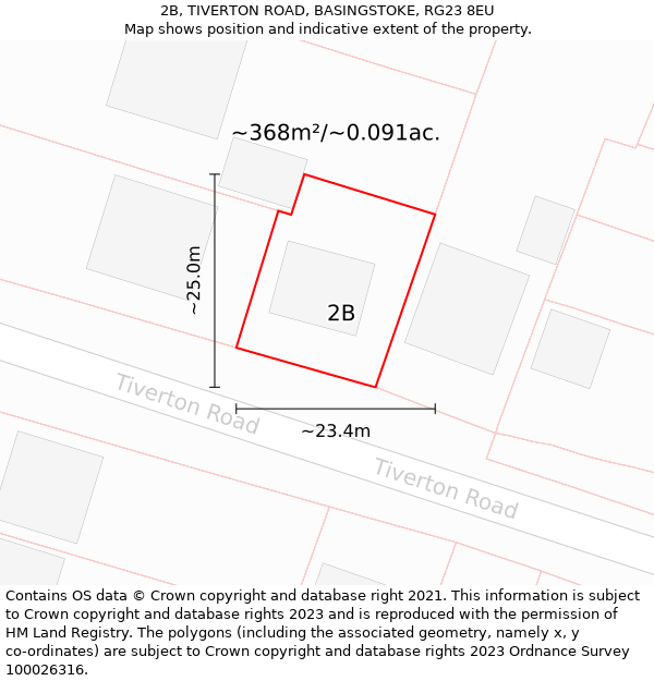 2B, TIVERTON ROAD, BASINGSTOKE, RG23 8EU: Plot and title map