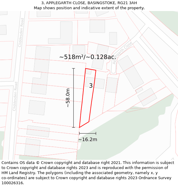 3, APPLEGARTH CLOSE, BASINGSTOKE, RG21 3AH: Plot and title map