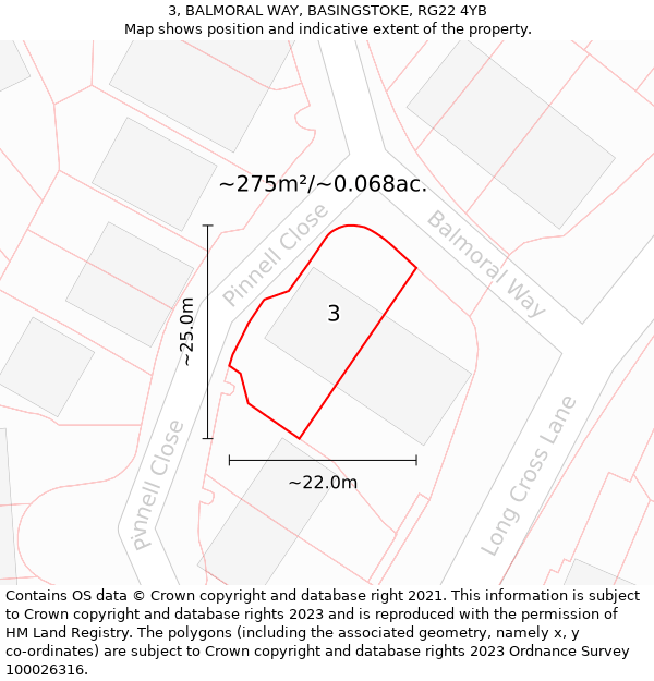 3, BALMORAL WAY, BASINGSTOKE, RG22 4YB: Plot and title map