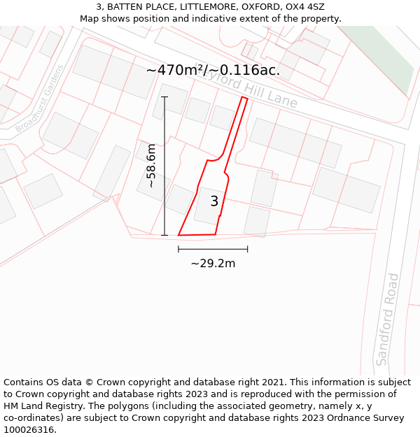 3, BATTEN PLACE, LITTLEMORE, OXFORD, OX4 4SZ: Plot and title map