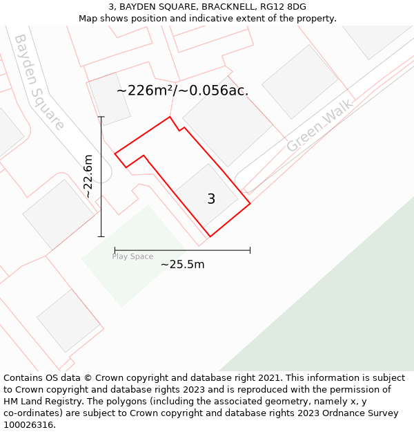 3, BAYDEN SQUARE, BRACKNELL, RG12 8DG: Plot and title map