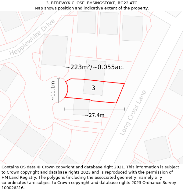 3, BEREWYK CLOSE, BASINGSTOKE, RG22 4TG: Plot and title map