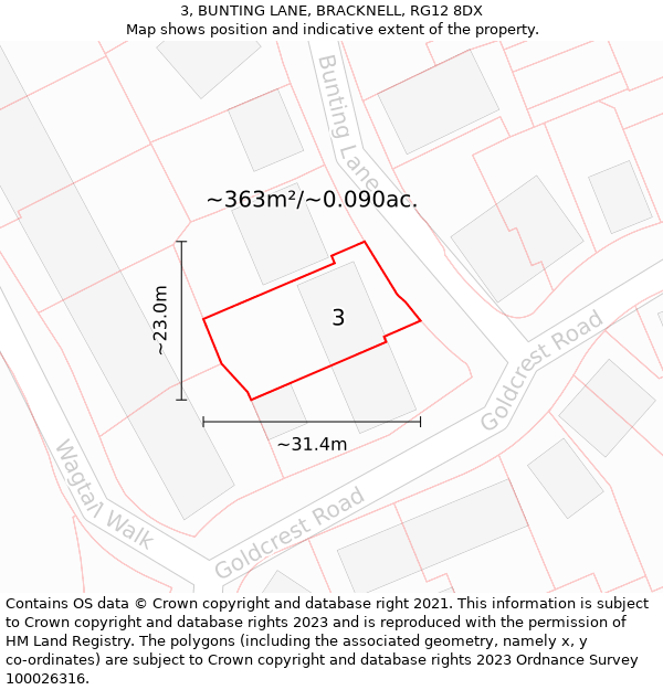 3, BUNTING LANE, BRACKNELL, RG12 8DX: Plot and title map