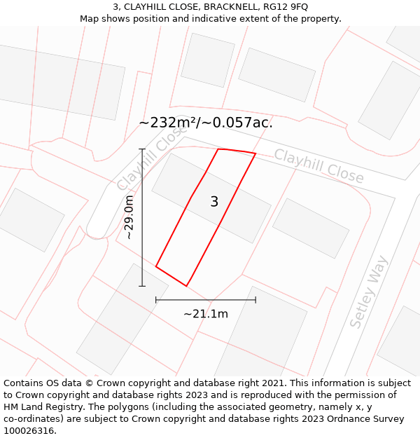 3, CLAYHILL CLOSE, BRACKNELL, RG12 9FQ: Plot and title map