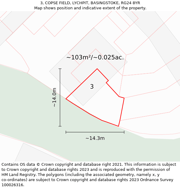 3, COPSE FIELD, LYCHPIT, BASINGSTOKE, RG24 8YR: Plot and title map