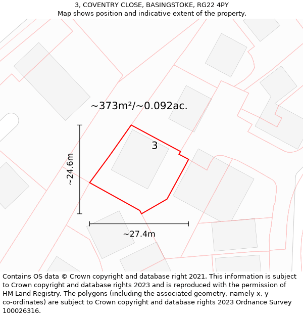 3, COVENTRY CLOSE, BASINGSTOKE, RG22 4PY: Plot and title map