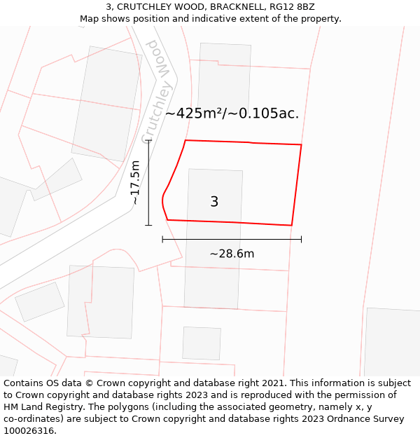 3, CRUTCHLEY WOOD, BRACKNELL, RG12 8BZ: Plot and title map