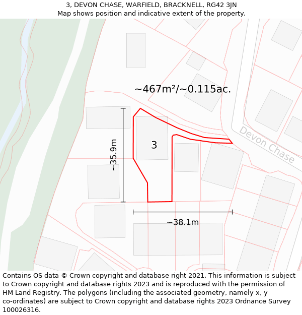 3, DEVON CHASE, WARFIELD, BRACKNELL, RG42 3JN: Plot and title map