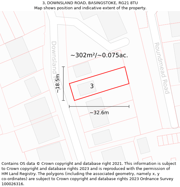 3, DOWNSLAND ROAD, BASINGSTOKE, RG21 8TU: Plot and title map