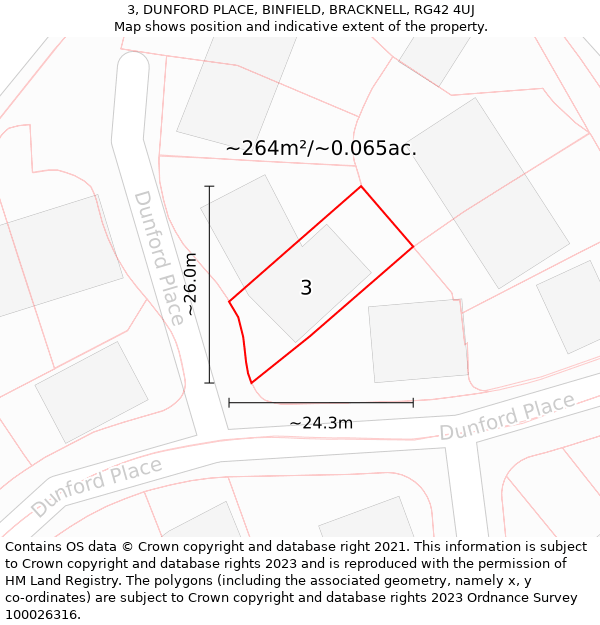 3, DUNFORD PLACE, BINFIELD, BRACKNELL, RG42 4UJ: Plot and title map