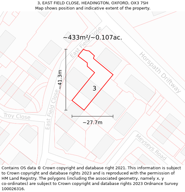 3, EAST FIELD CLOSE, HEADINGTON, OXFORD, OX3 7SH: Plot and title map