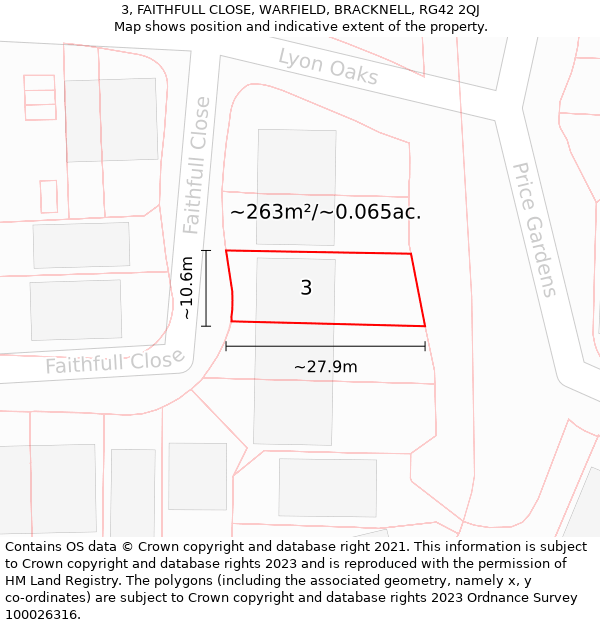 3, FAITHFULL CLOSE, WARFIELD, BRACKNELL, RG42 2QJ: Plot and title map