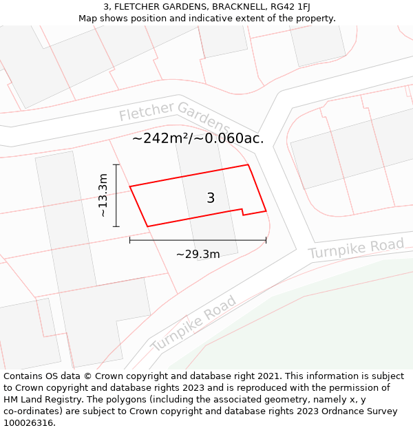 3, FLETCHER GARDENS, BRACKNELL, RG42 1FJ: Plot and title map