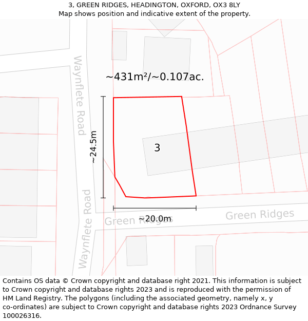 3, GREEN RIDGES, HEADINGTON, OXFORD, OX3 8LY: Plot and title map