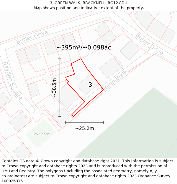 3, GREEN WALK, BRACKNELL, RG12 8DH: Plot and title map