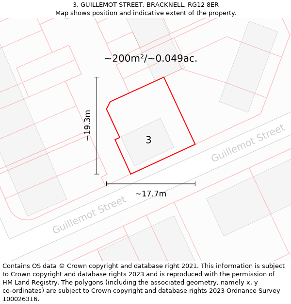 3, GUILLEMOT STREET, BRACKNELL, RG12 8ER: Plot and title map