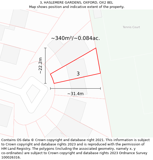 3, HASLEMERE GARDENS, OXFORD, OX2 8EL: Plot and title map
